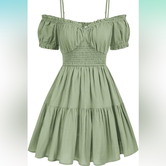 Zexxxy Womens Summer Off Shoulder Mini Dress Spaghetti Strap Ruffle Puff Sleeve - Picture 4 of 6